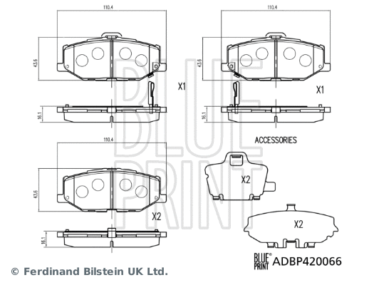 ADBP420066 BLUE PRINT Комплект тормозных колодок, дисковый тормоз (фото 1)