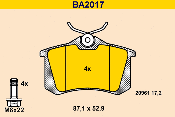 BA2017 BARUM Комплект тормозных колодок, дисковый тормоз (фото 1)