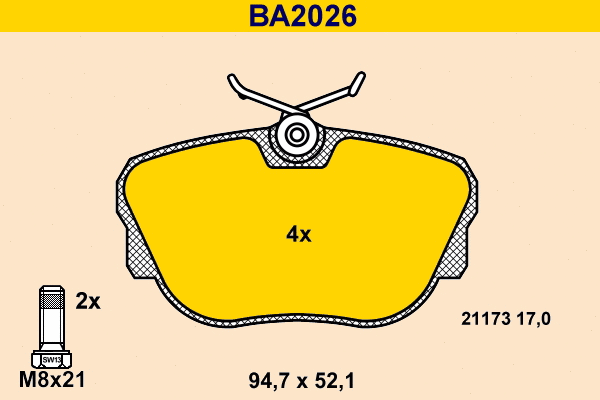 BA2026 BARUM Комплект тормозных колодок, дисковый тормоз (фото 1)