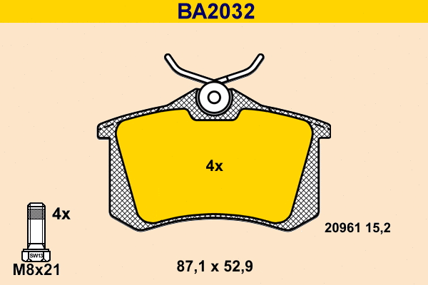 BA2032 BARUM Комплект тормозных колодок, дисковый тормоз (фото 1)