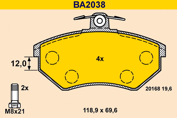 BA2038 BARUM Комплект тормозных колодок, дисковый тормоз (фото 1)