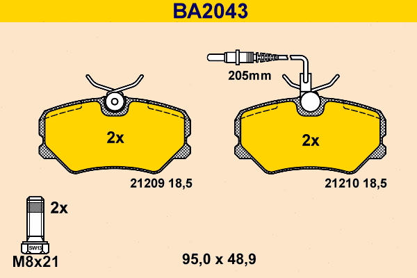 BA2043 BARUM Комплект тормозных колодок, дисковый тормоз (фото 1)