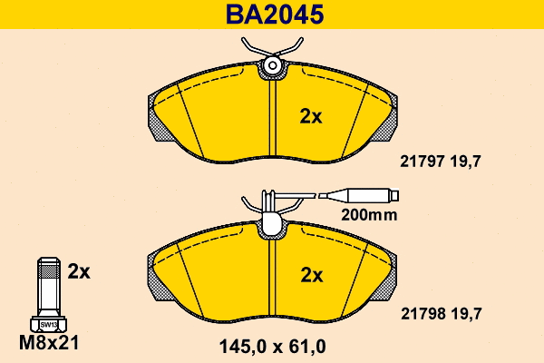 BA2045 BARUM Комплект тормозных колодок, дисковый тормоз (фото 1)