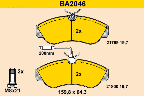 BA2046 BARUM Комплект тормозных колодок, дисковый тормоз (фото 1)