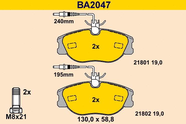 BA2047 BARUM Комплект тормозных колодок, дисковый тормоз (фото 1)