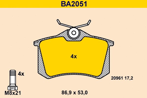 BA2051 BARUM Комплект тормозных колодок, дисковый тормоз (фото 1)