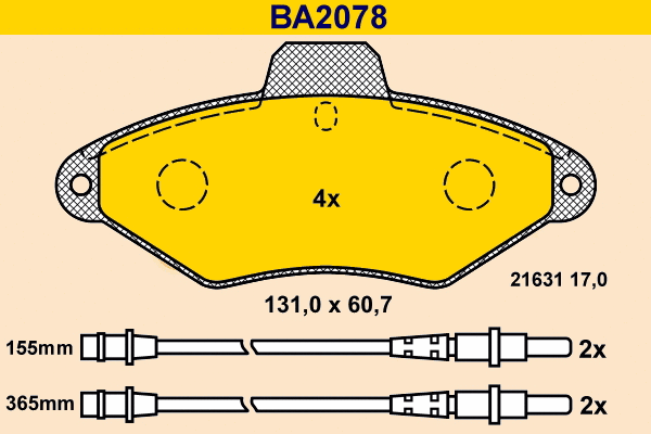 BA2078 BARUM Комплект тормозных колодок, дисковый тормоз (фото 1)