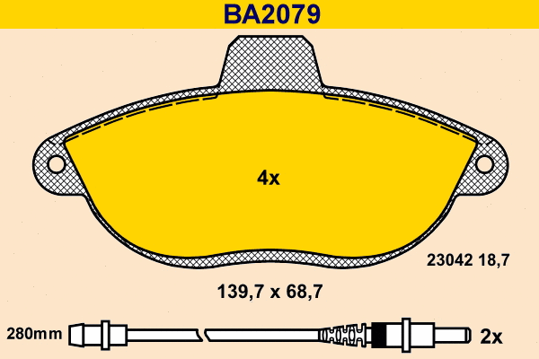 BA2079 BARUM Комплект тормозных колодок, дисковый тормоз (фото 1)