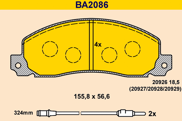 BA2086 BARUM Комплект тормозных колодок, дисковый тормоз (фото 1)