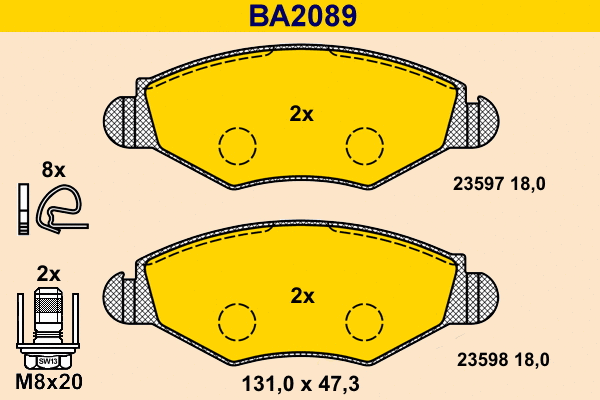 BA2089 BARUM Комплект тормозных колодок, дисковый тормоз (фото 1)