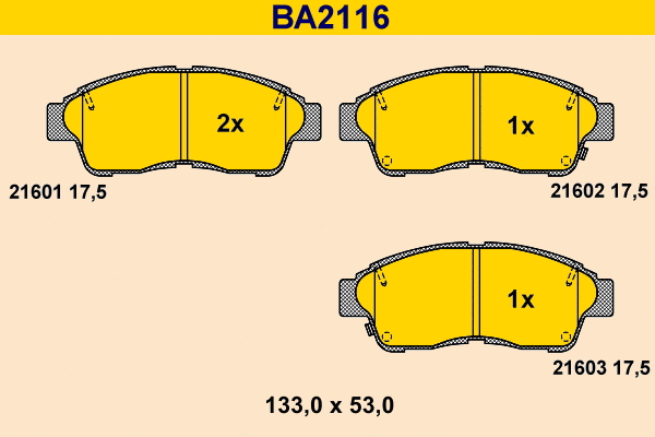 BA2116 BARUM Комплект тормозных колодок, дисковый тормоз (фото 1)