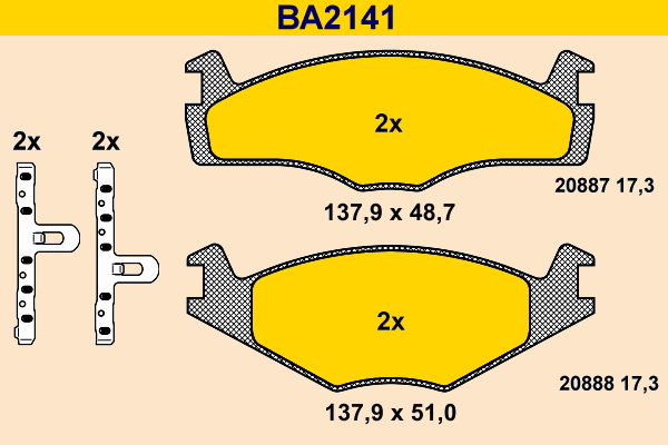 BA2141 BARUM Комплект тормозных колодок, дисковый тормоз (фото 1)