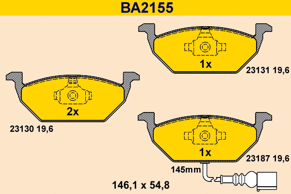 BA2155 BARUM Комплект тормозных колодок, дисковый тормоз (фото 1)