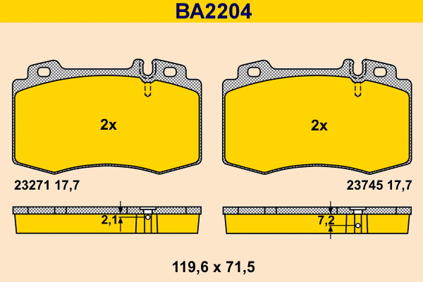 BA2204 BARUM Комплект тормозных колодок, дисковый тормоз (фото 1)