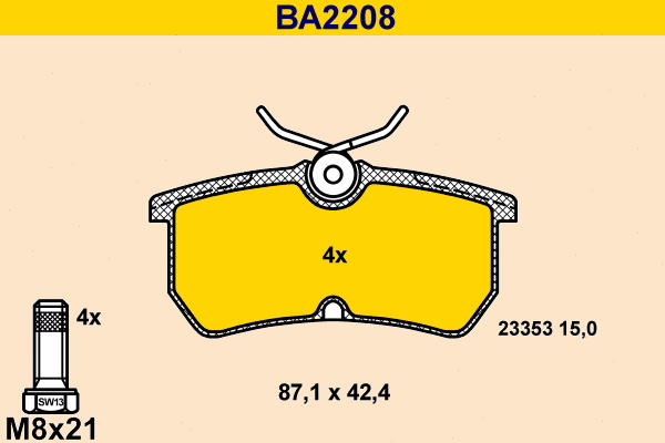 BA2208 BARUM Комплект тормозных колодок, дисковый тормоз (фото 1)