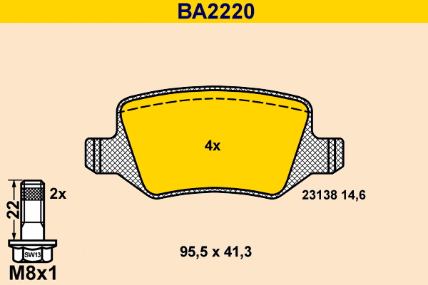BA2220 BARUM Комплект тормозных колодок, дисковый тормоз (фото 1)