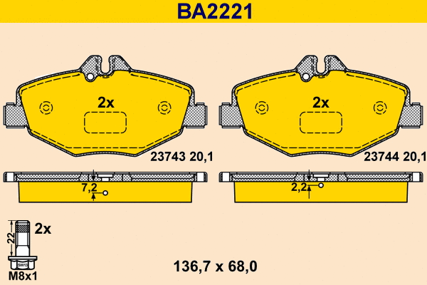 BA2221 BARUM Комплект тормозных колодок, дисковый тормоз (фото 1)