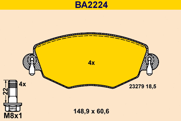 BA2224 BARUM Комплект тормозных колодок, дисковый тормоз (фото 1)