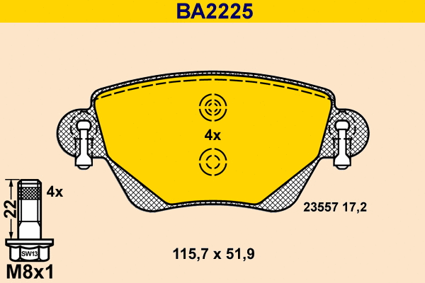 BA2225 BARUM Комплект тормозных колодок, дисковый тормоз (фото 1)