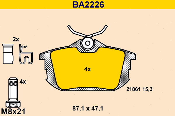 BA2226 BARUM Комплект тормозных колодок, дисковый тормоз (фото 1)