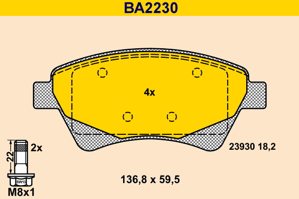 BA2230 BARUM Комплект тормозных колодок, дисковый тормоз (фото 1)