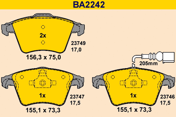 BA2242 BARUM Комплект тормозных колодок, дисковый тормоз (фото 1)