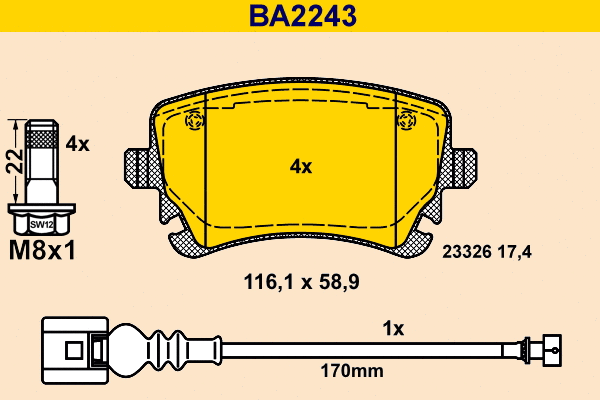 BA2243 BARUM Комплект тормозных колодок, дисковый тормоз (фото 1)