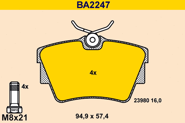 BA2247 BARUM Комплект тормозных колодок, дисковый тормоз (фото 1)