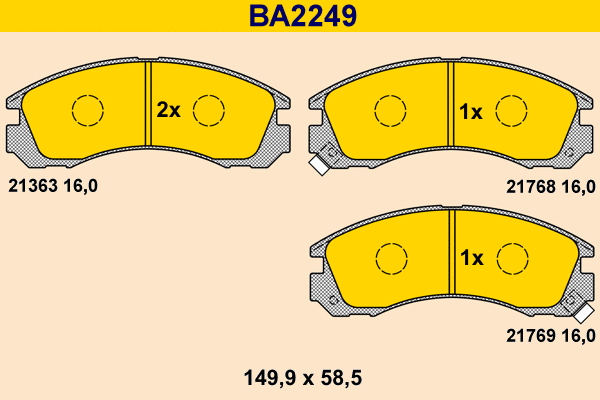 BA2249 BARUM Комплект тормозных колодок, дисковый тормоз (фото 1)