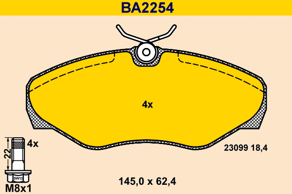 BA2254 BARUM Комплект тормозных колодок, дисковый тормоз (фото 1)