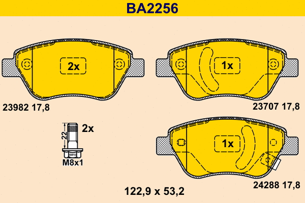 BA2256 BARUM Комплект тормозных колодок, дисковый тормоз (фото 1)