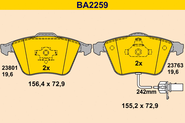 BA2259 BARUM Комплект тормозных колодок, дисковый тормоз (фото 1)