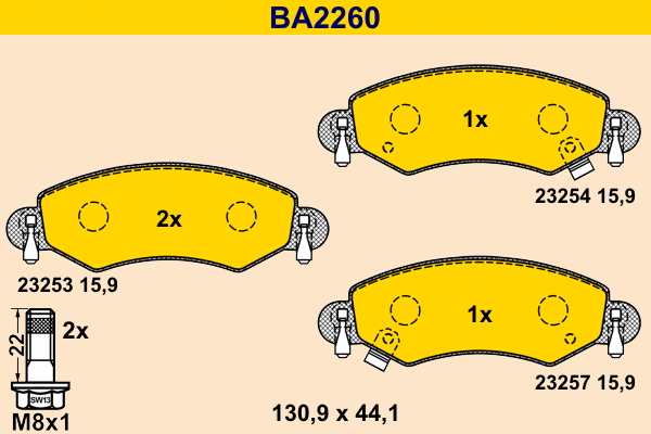 BA2260 BARUM Комплект тормозных колодок, дисковый тормоз (фото 1)