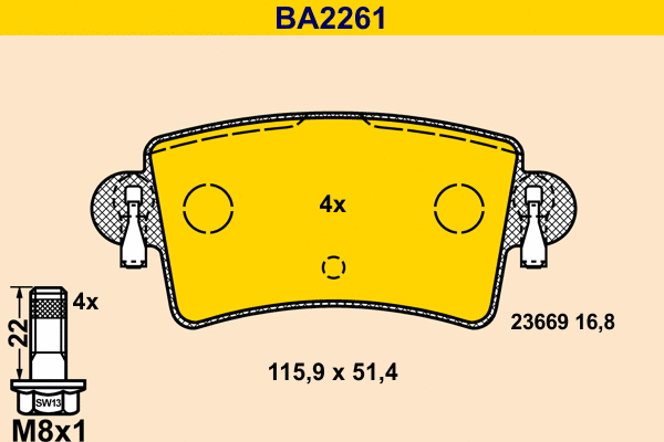 BA2261 BARUM Комплект тормозных колодок, дисковый тормоз (фото 1)