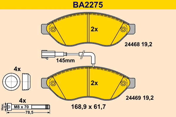 BA2275 BARUM Комплект тормозных колодок, дисковый тормоз (фото 1)