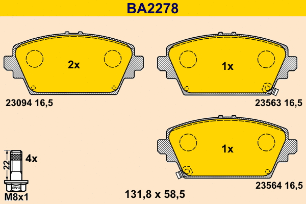 BA2278 BARUM Комплект тормозных колодок, дисковый тормоз (фото 1)