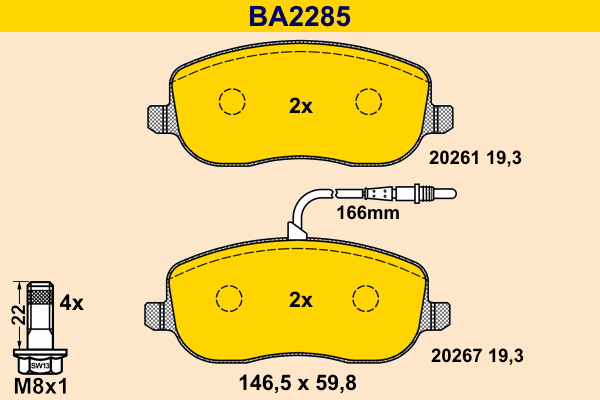 BA2285 BARUM Комплект тормозных колодок, дисковый тормоз (фото 1)