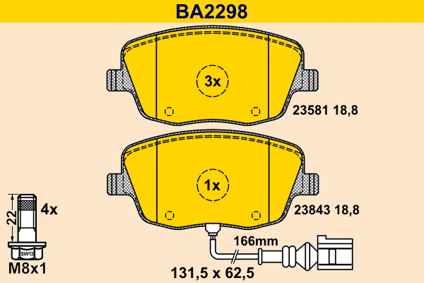 BA2298 BARUM Комплект тормозных колодок, дисковый тормоз (фото 1)