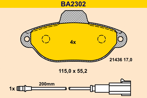 BA2302 BARUM Комплект тормозных колодок, дисковый тормоз (фото 1)