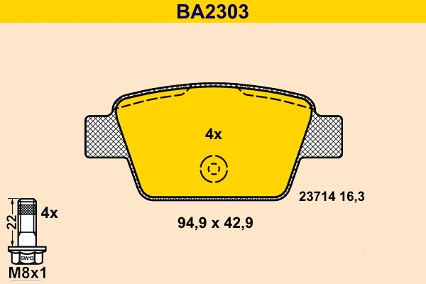 BA2303 BARUM Комплект тормозных колодок, дисковый тормоз (фото 1)