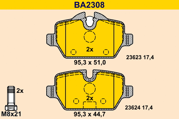 BA2308 BARUM Комплект тормозных колодок, дисковый тормоз (фото 1)