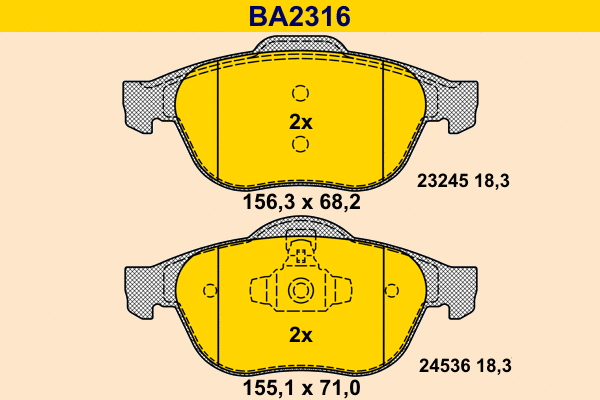 BA2316 BARUM Комплект тормозных колодок, дисковый тормоз (фото 1)