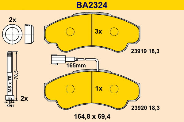 BA2324 BARUM Комплект тормозных колодок, дисковый тормоз (фото 1)