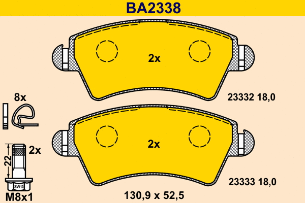 BA2338 BARUM Комплект тормозных колодок, дисковый тормоз (фото 1)