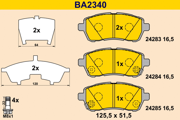 BA2340 BARUM Комплект тормозных колодок, дисковый тормоз (фото 1)
