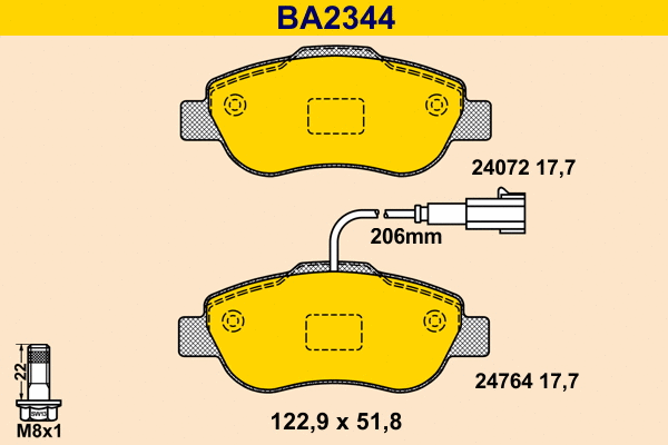 BA2344 BARUM Комплект тормозных колодок, дисковый тормоз (фото 1)