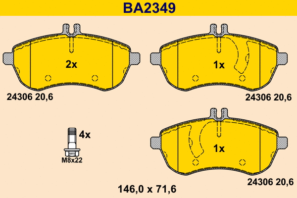 BA2349 BARUM Комплект тормозных колодок, дисковый тормоз (фото 1)