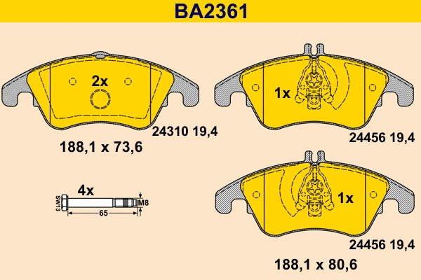 BA2361 BARUM Комплект тормозных колодок, дисковый тормоз (фото 1)