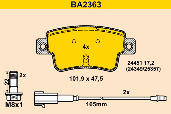 BA2363 BARUM Комплект тормозных колодок, дисковый тормоз (фото 1)