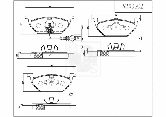 V360G02 NPS Комплект тормозных колодок, дисковый тормоз (фото 1)